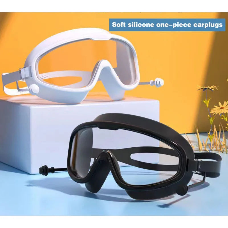 Large Frame Waterproof HD Swimming Goggles with Earplugs – For Adults & Kids