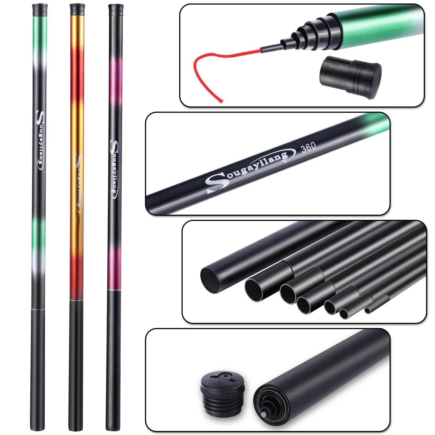 Sougayilang Fiberglass Telescopic Fishing Rod – 2.7m to 5.4m