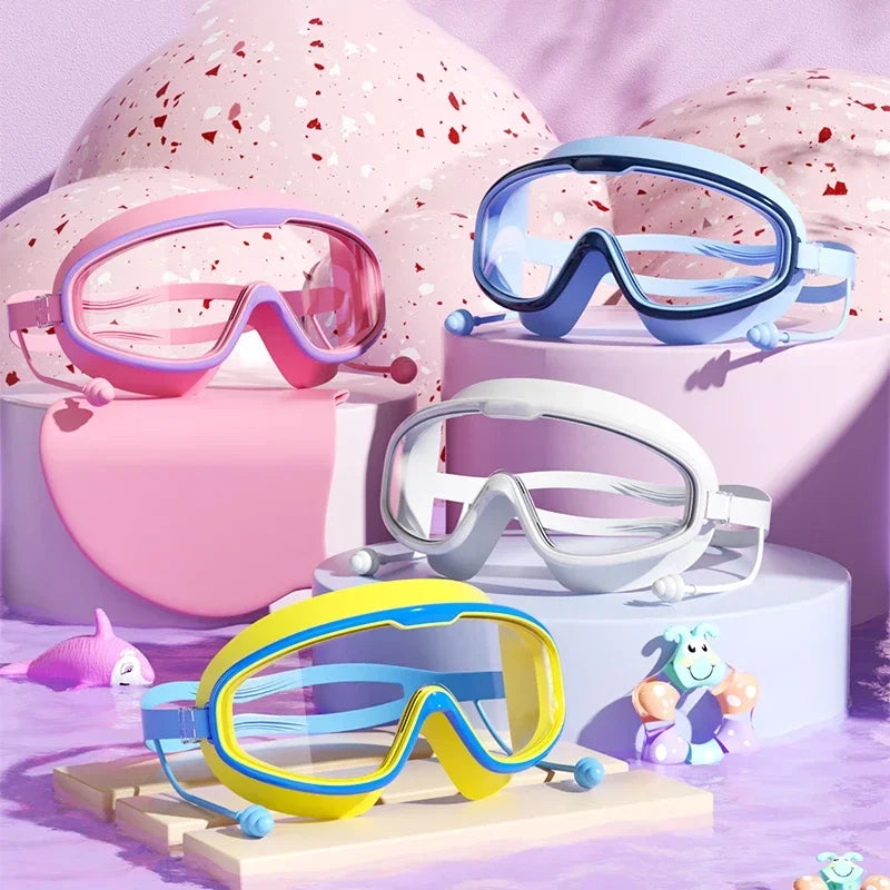 Big Frame Swimming Goggles with Earplugs – Anti-Fog, No-Leak, Wide View for Kids & Adults