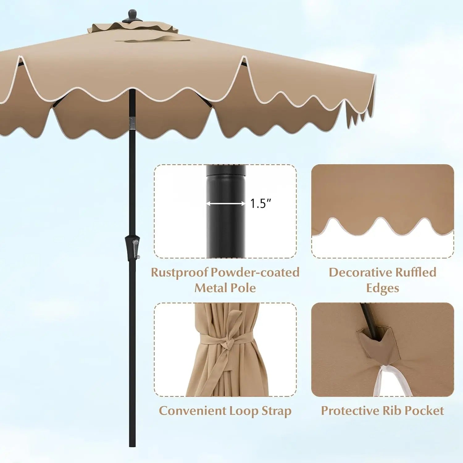 9Ft 2-Tier Patio Umbrella with Crank & Tilt – Scalloped Sun Shade Outdoor Canopy