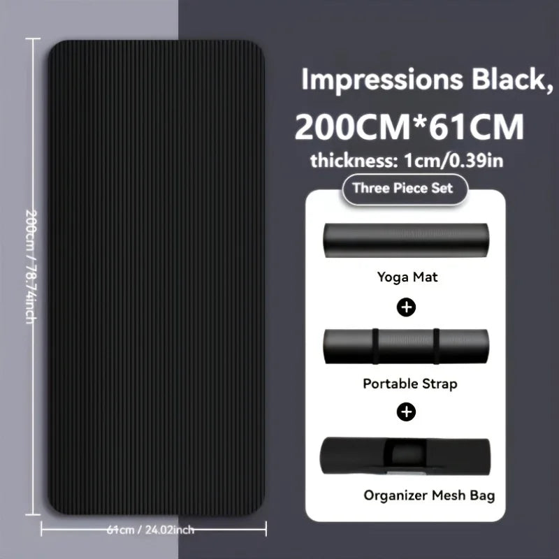 Thick Non-Slip Black Yoga Mat – Durable NBR Rubber