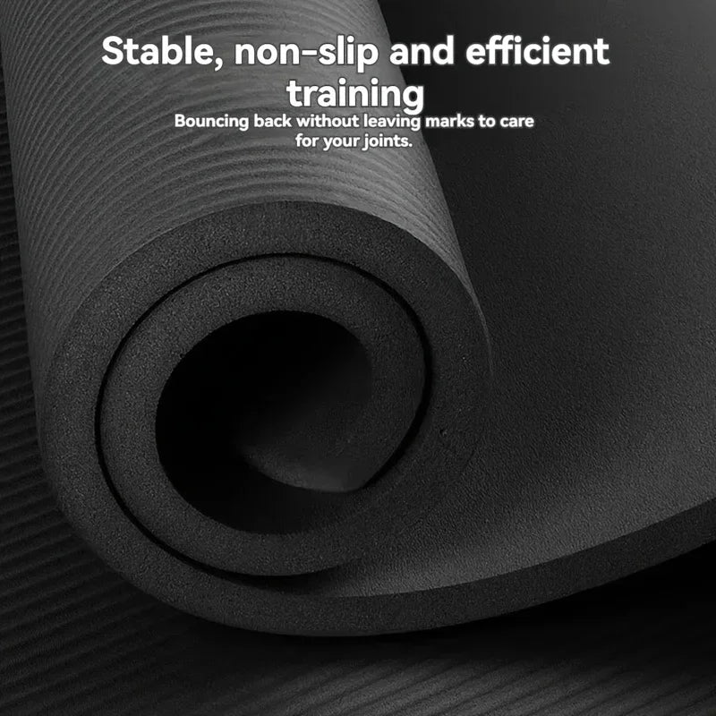 Thick Non-Slip Black Yoga Mat – Durable NBR Rubber