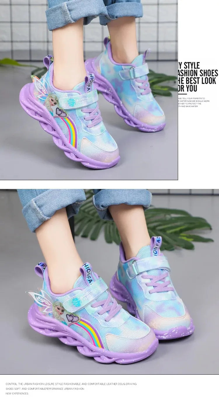 Disney Girls' LED Princess Sneakers – Elsa Pink & Purple