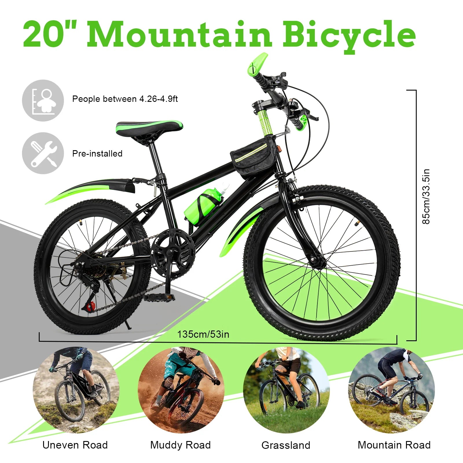 20" Kids Mountain Bike with 7-Speed Gears & Adjustable Seat