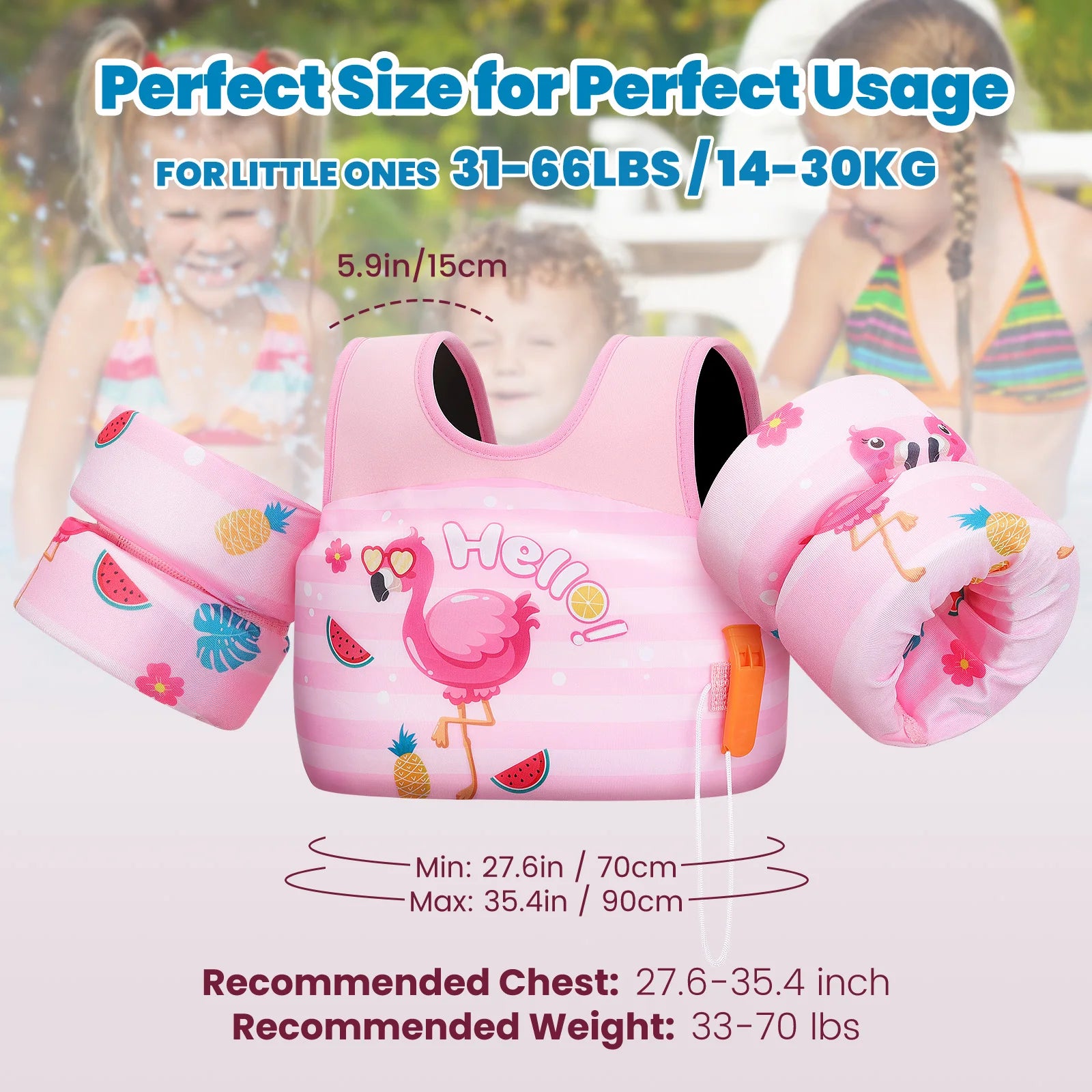 Children’s Swim Life Vest with Arm Floats & Whistle