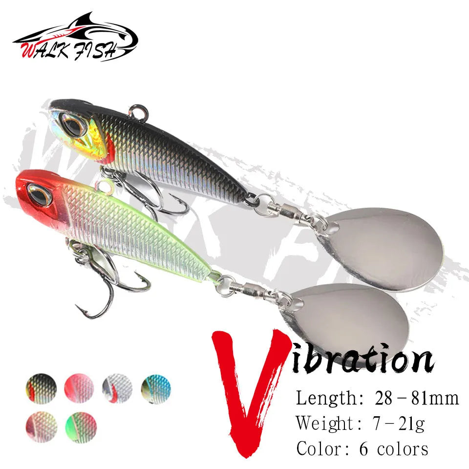 WALK FISH Metal Spinner Bait VIB Lure – 7g/11g/15g/21g Trolling Wobbler with Rotating Tail