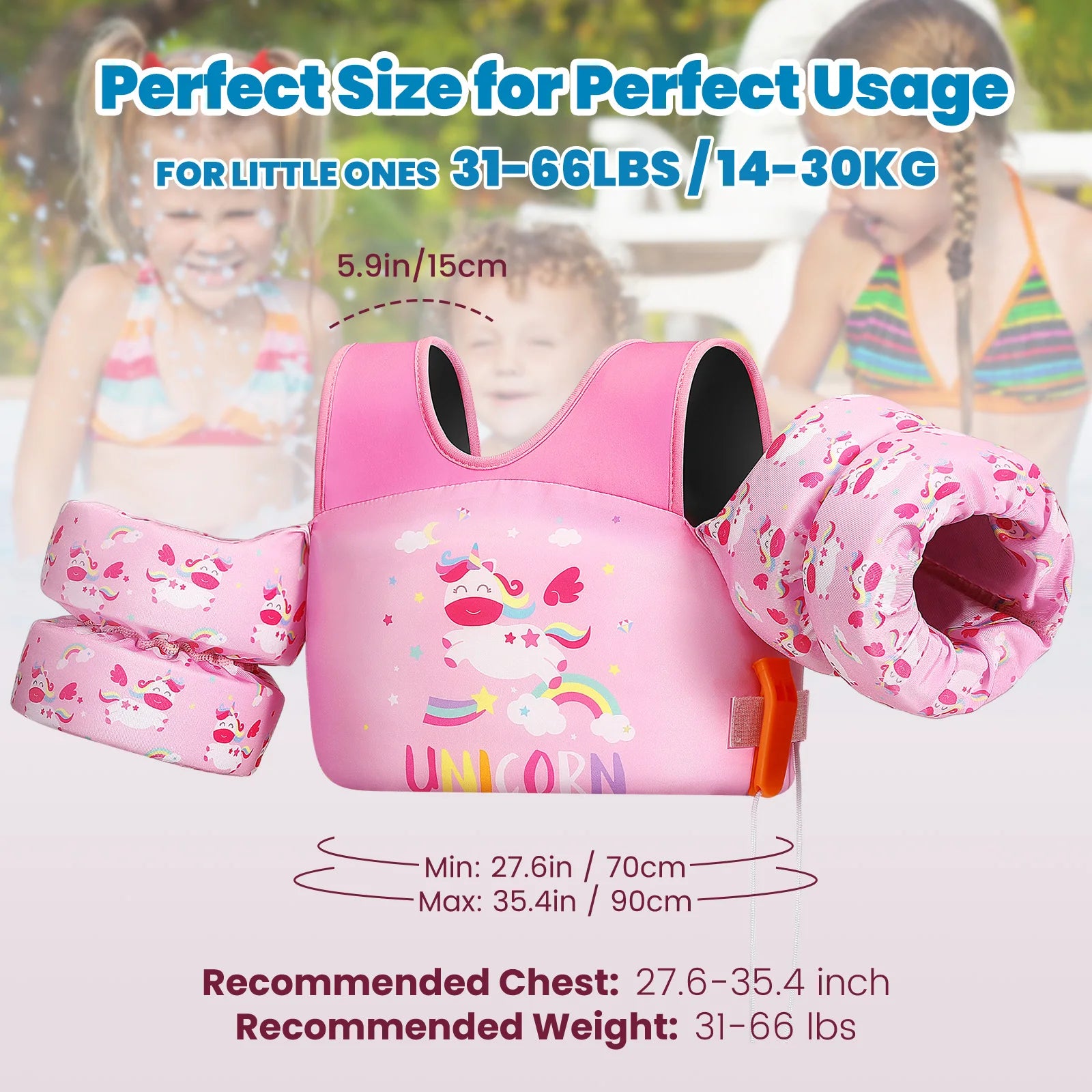 Children’s Swim Life Vest with Arm Floats & Whistle