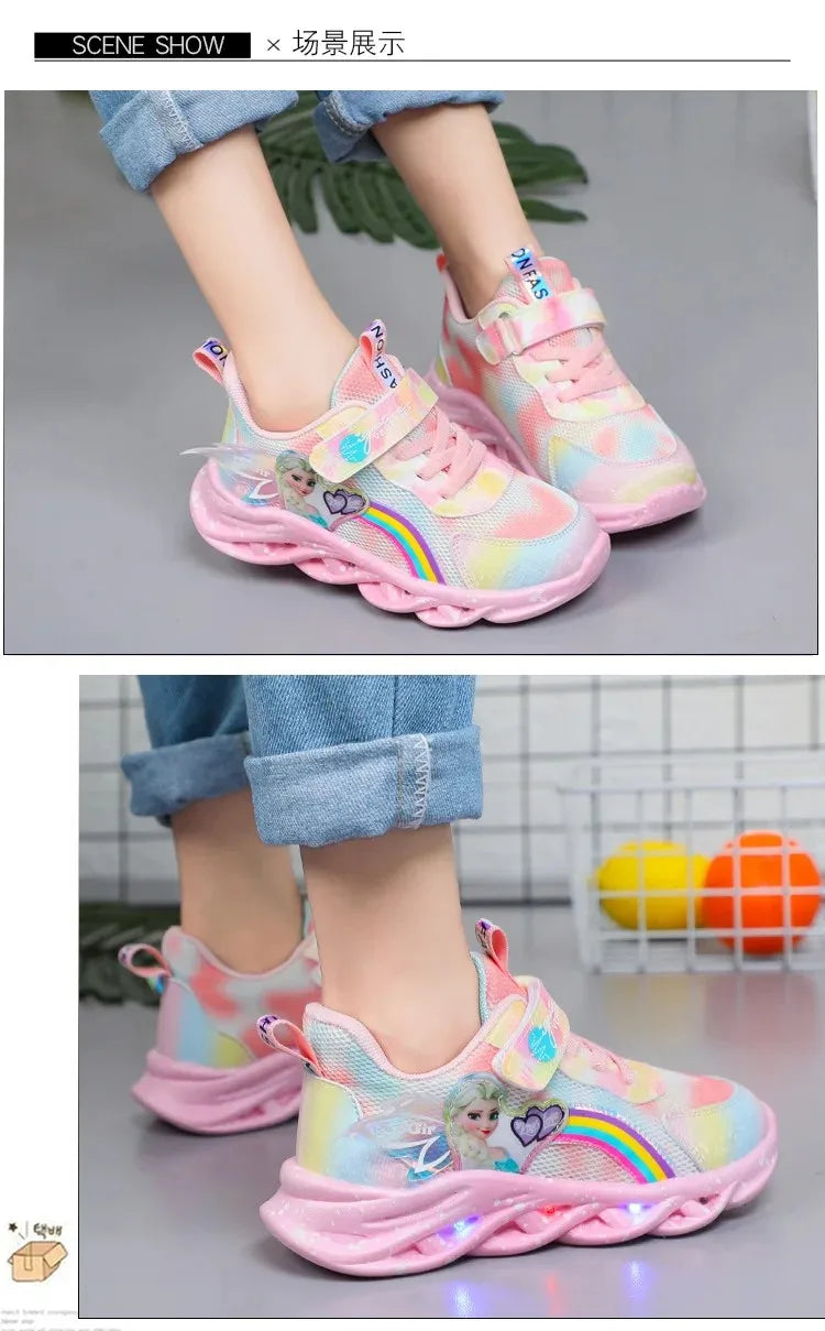 Disney Girls' LED Princess Sneakers – Elsa Pink & Purple