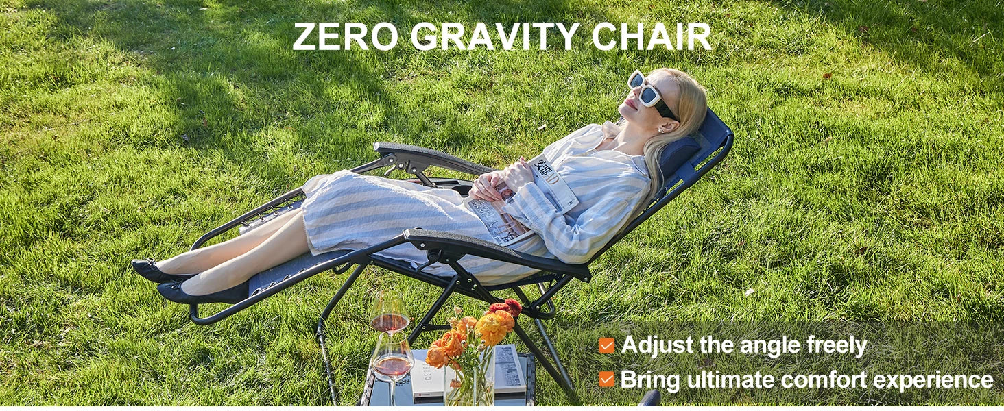 JHK Set of 2 Zero Gravity Recliner Chairs – Outdoor Lounge with Cup Holders & Adjustable Pillow
