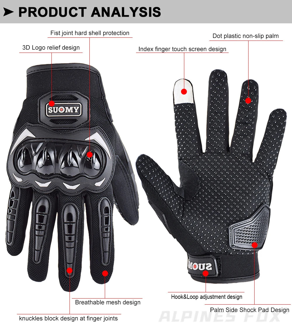 SUOMY Orange Full-Finger Motorcycle Gloves – Summer Touchscreen Gloves for Men & Women