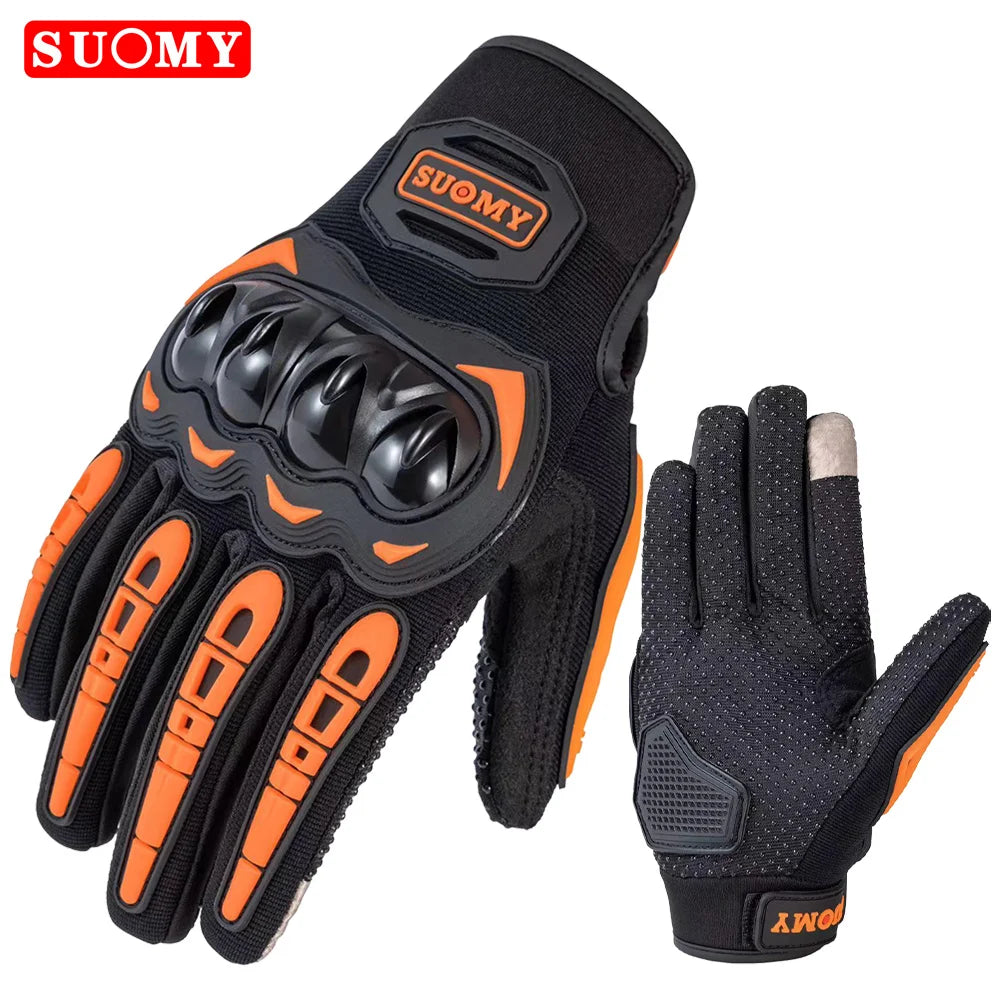 SUOMY Orange Full-Finger Motorcycle Gloves – Summer Touchscreen Gloves for Men & Women