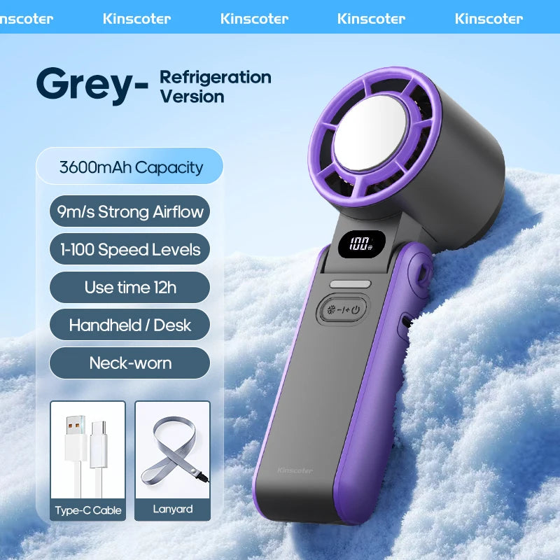 KINSCOTER Mini Portable Handheld Fan – Foldable, Rechargeable, Turbo Cooling