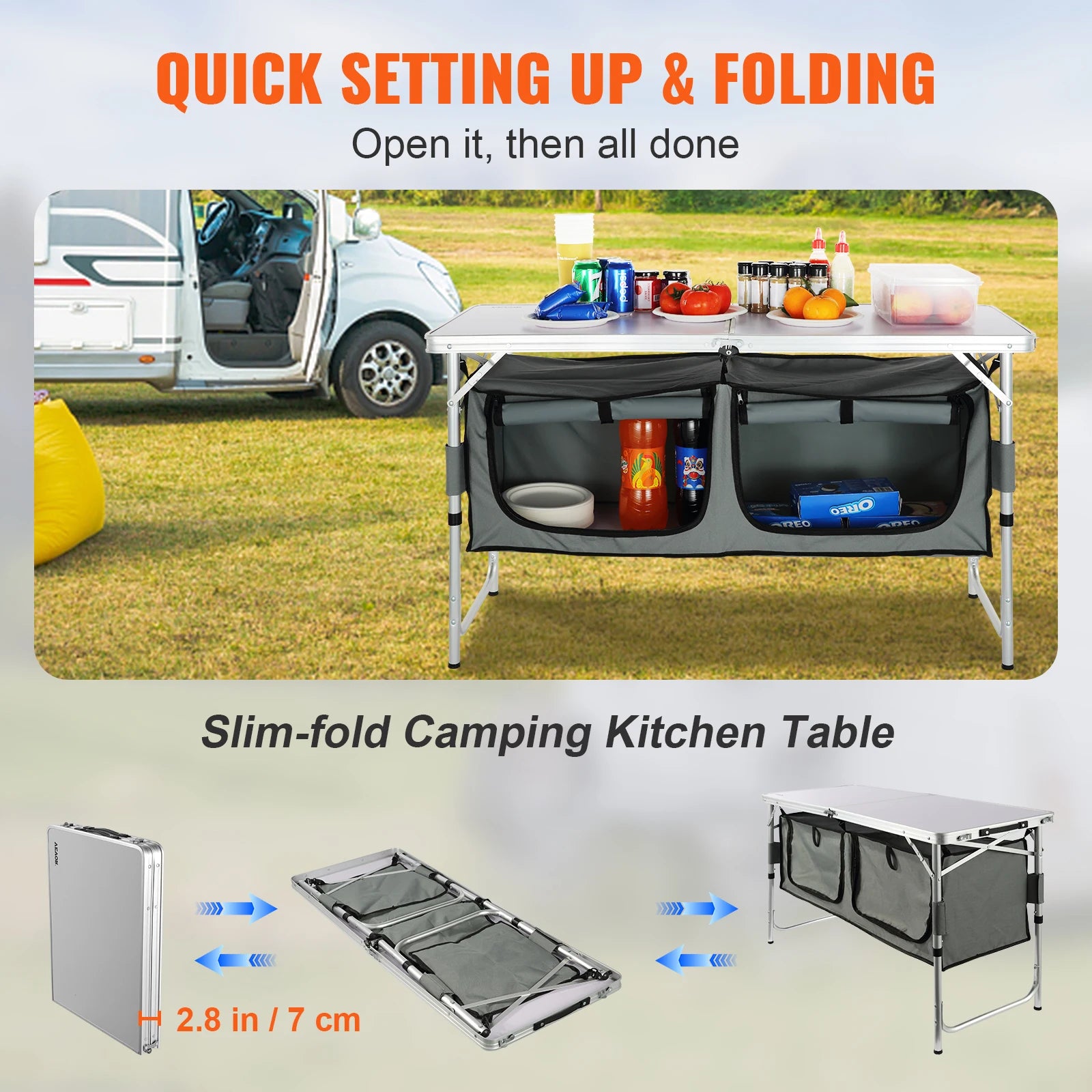 SucceBuy Folding Camping Kitchen Table – Quick Setup Outdoor Table