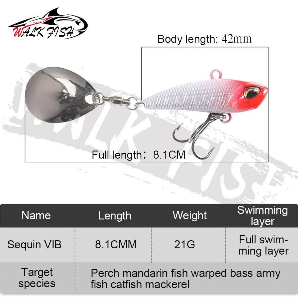 WALK FISH Metal Spinner Bait VIB Lure – 7g/11g/15g/21g Trolling Wobbler with Rotating Tail