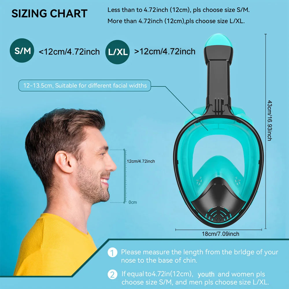 Professional Full-Face Snorkeling Mask – Anti-Fog Scuba Goggles for Kids & Adults