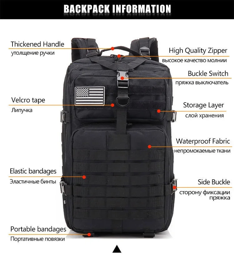 30/50L Tactical Backpack – MOLLE Survival Pack for Hiking, Travel & Hunting