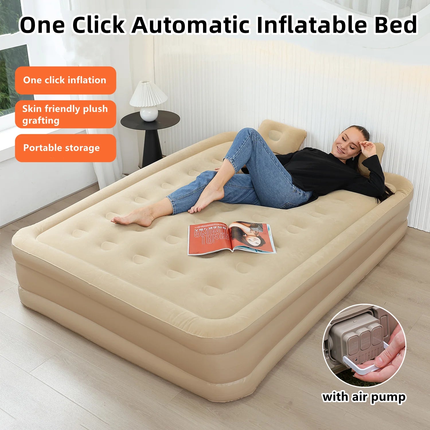 Luxury 2-Person Inflatable Camping Mattress – Thick PVC Bed with Built-in Pump