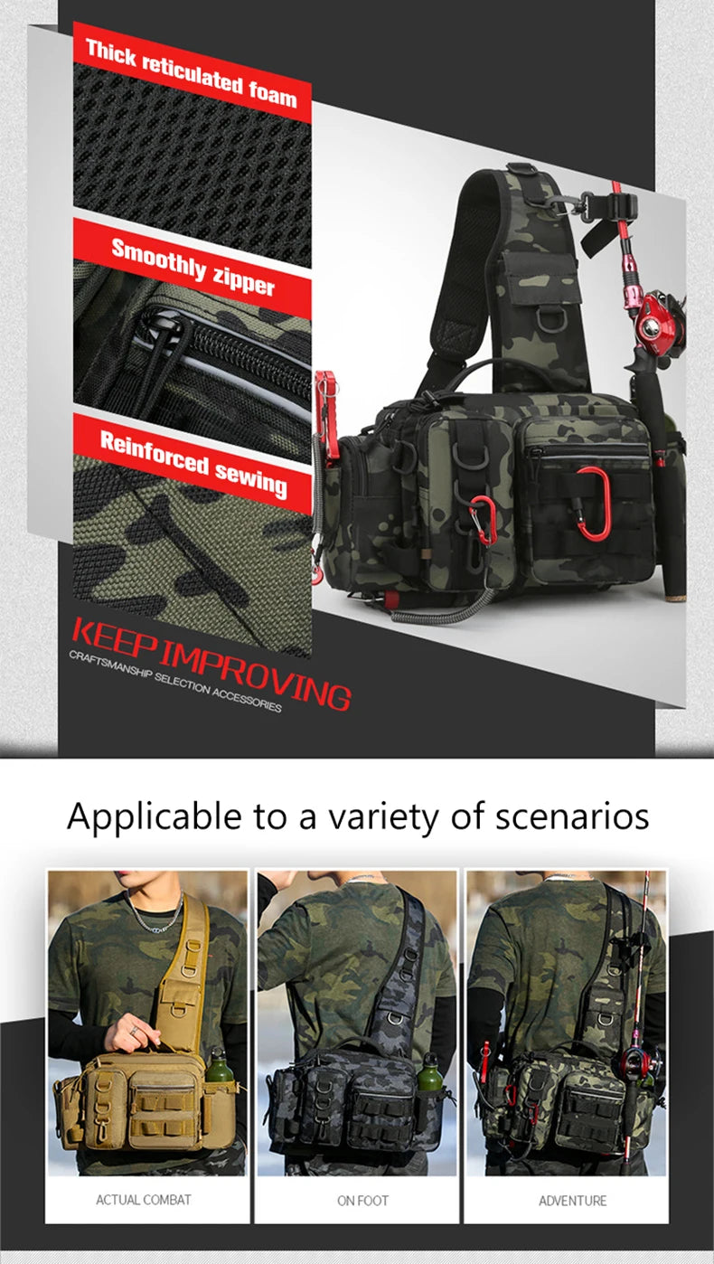 Fishing Tackle Backpack with Rod Holder – Sling Shoulder Gear Bag