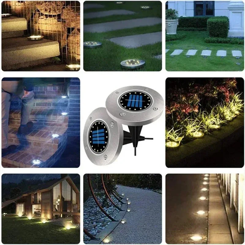 1/4/8Pcs Outdoor Solar Disk Lights – 8/20 LEDs Buried Landscape Spotlights for Garden, Lawn, Yard Decoration