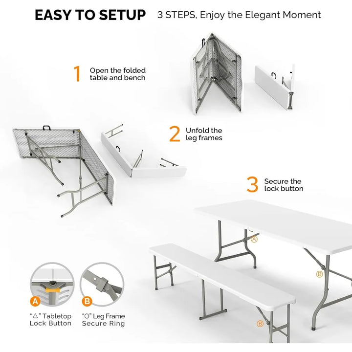 3-Piece Folding Picnic Table Set – 6-Foot Table with 2 Benches