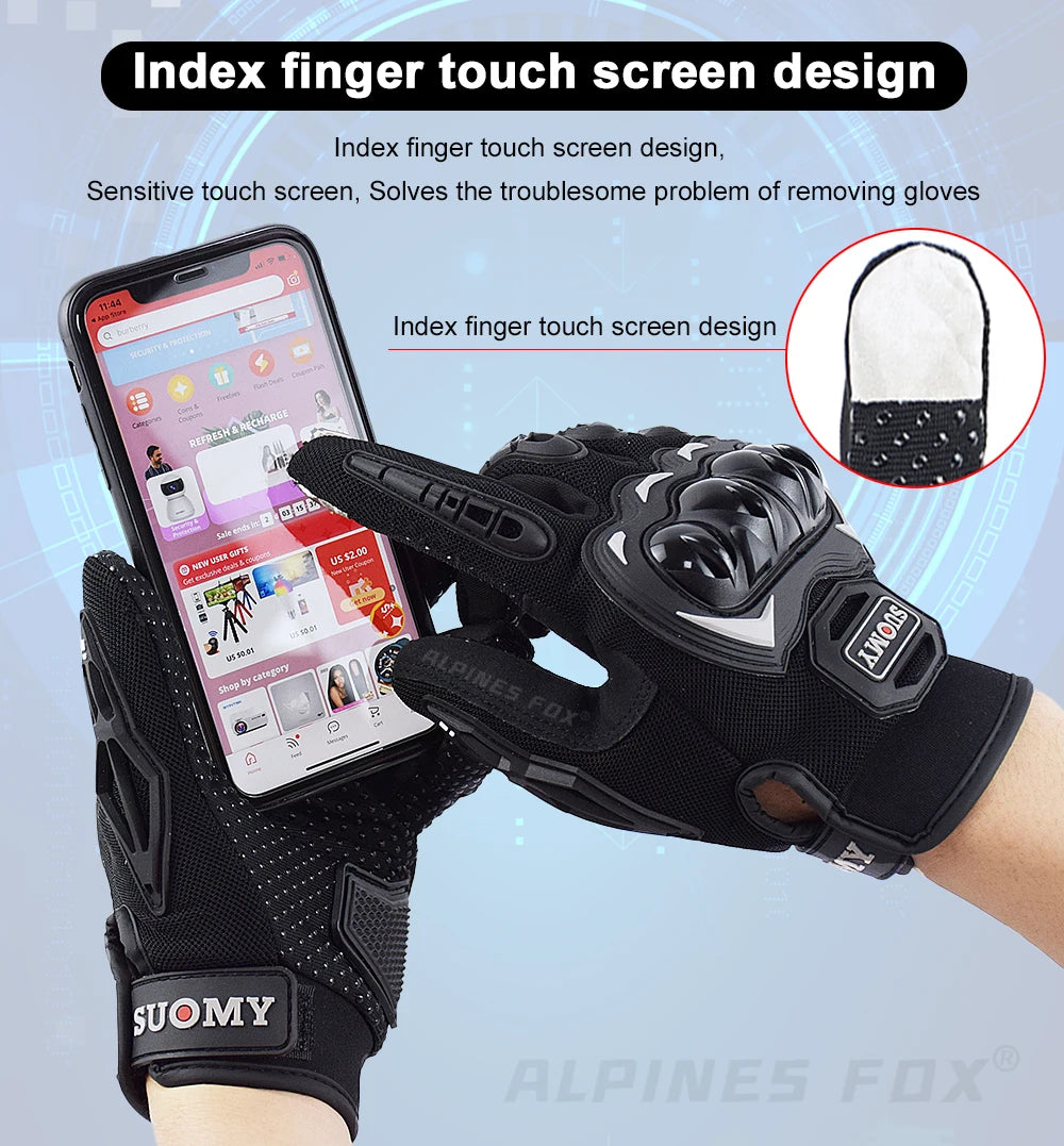SUOMY Orange Full-Finger Motorcycle Gloves – Summer Touchscreen Gloves for Men & Women