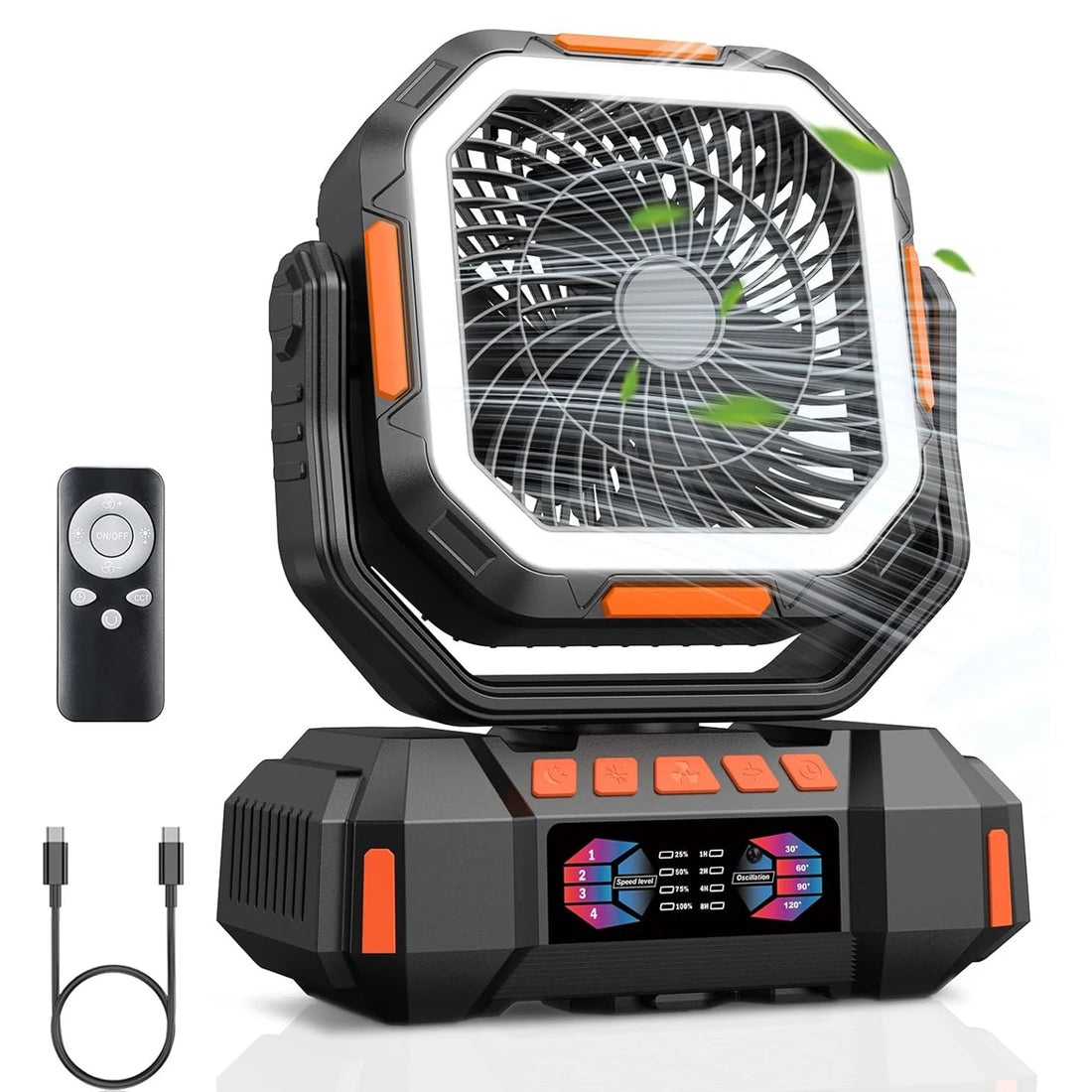 40000mAh Rechargeable Camping Fan – Portable Air Circulator with LED & Power Bank