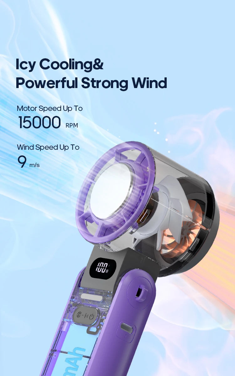 KINSCOTER Mini Portable Handheld Fan – Foldable, Rechargeable, Turbo Cooling