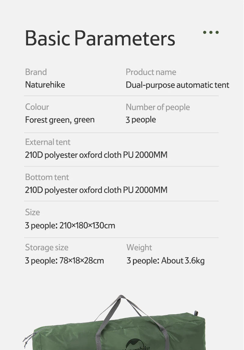 Naturehike 3-Person One-Touch Camping Tent