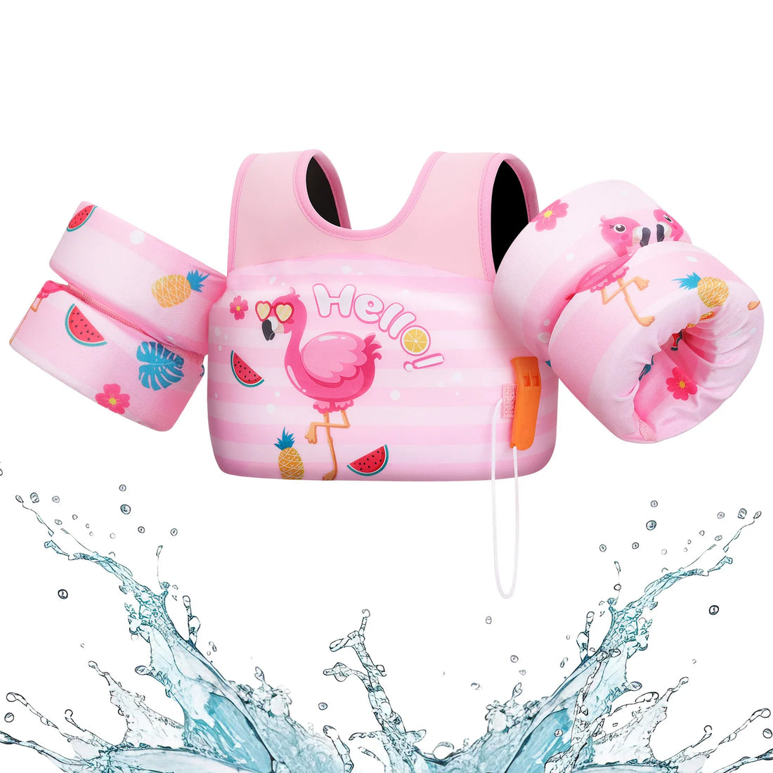 Children’s Swim Life Vest with Arm Floats & Whistle