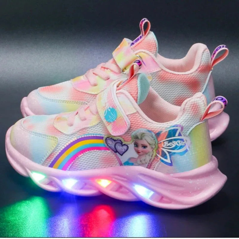 Disney Girls' LED Princess Sneakers – Elsa Pink & Purple