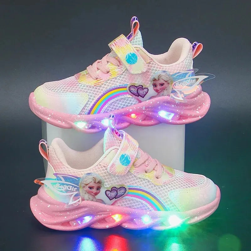 Disney Girls' LED Princess Sneakers – Elsa Pink & Purple