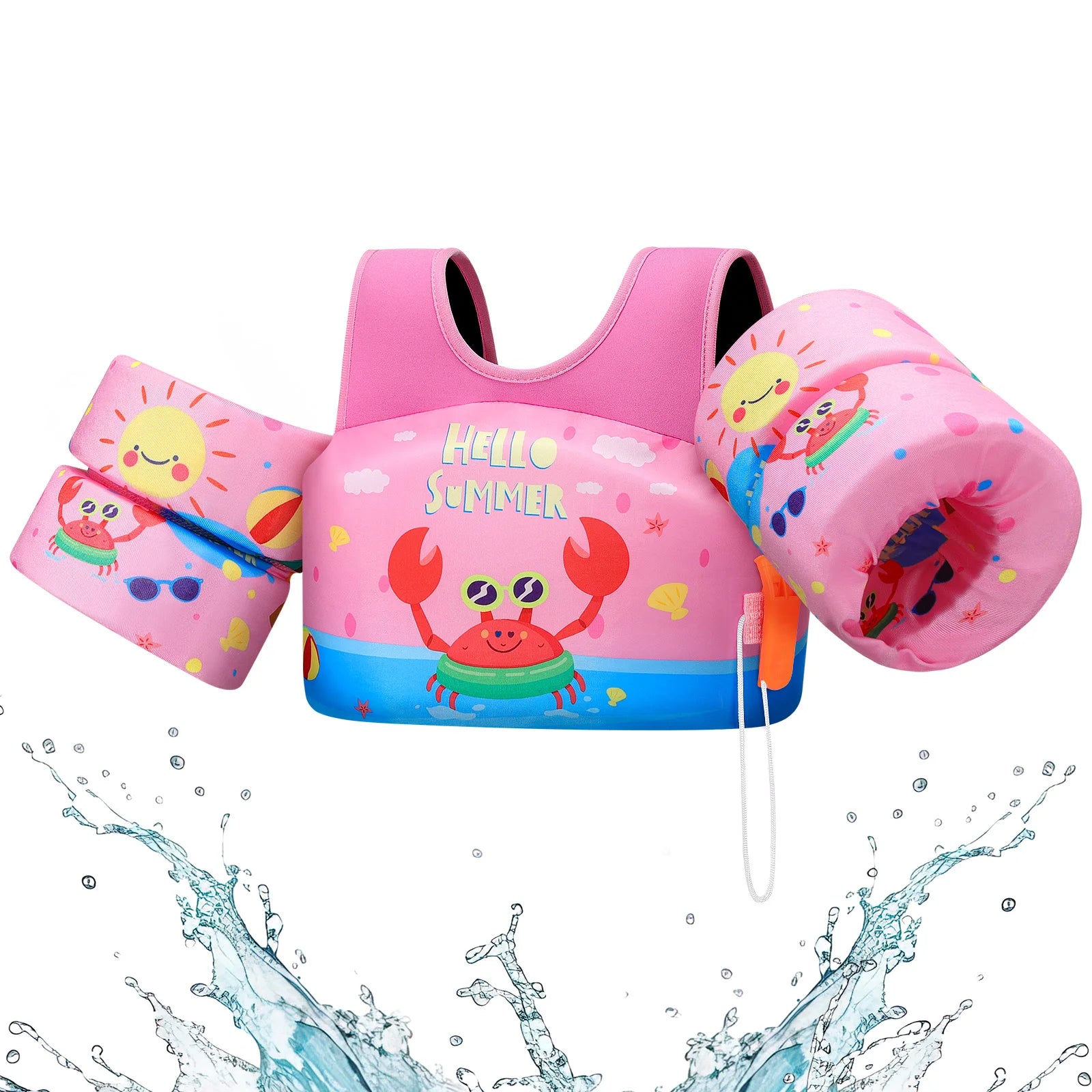 Children’s Swim Life Vest with Arm Floats & Whistle