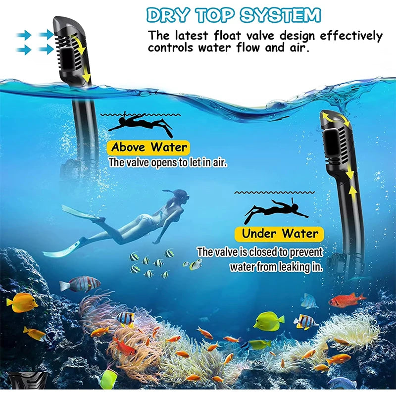 Professional Dry Snorkel Set – Panoramic Wide View Anti-Fog Diving Mask with Dry Tube
