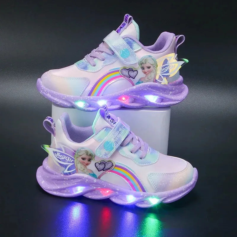 Disney Girls' LED Princess Sneakers – Elsa Pink & Purple