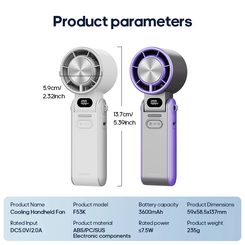KINSCOTER Mini Portable Handheld Fan – Foldable, Rechargeable, Turbo Cooling