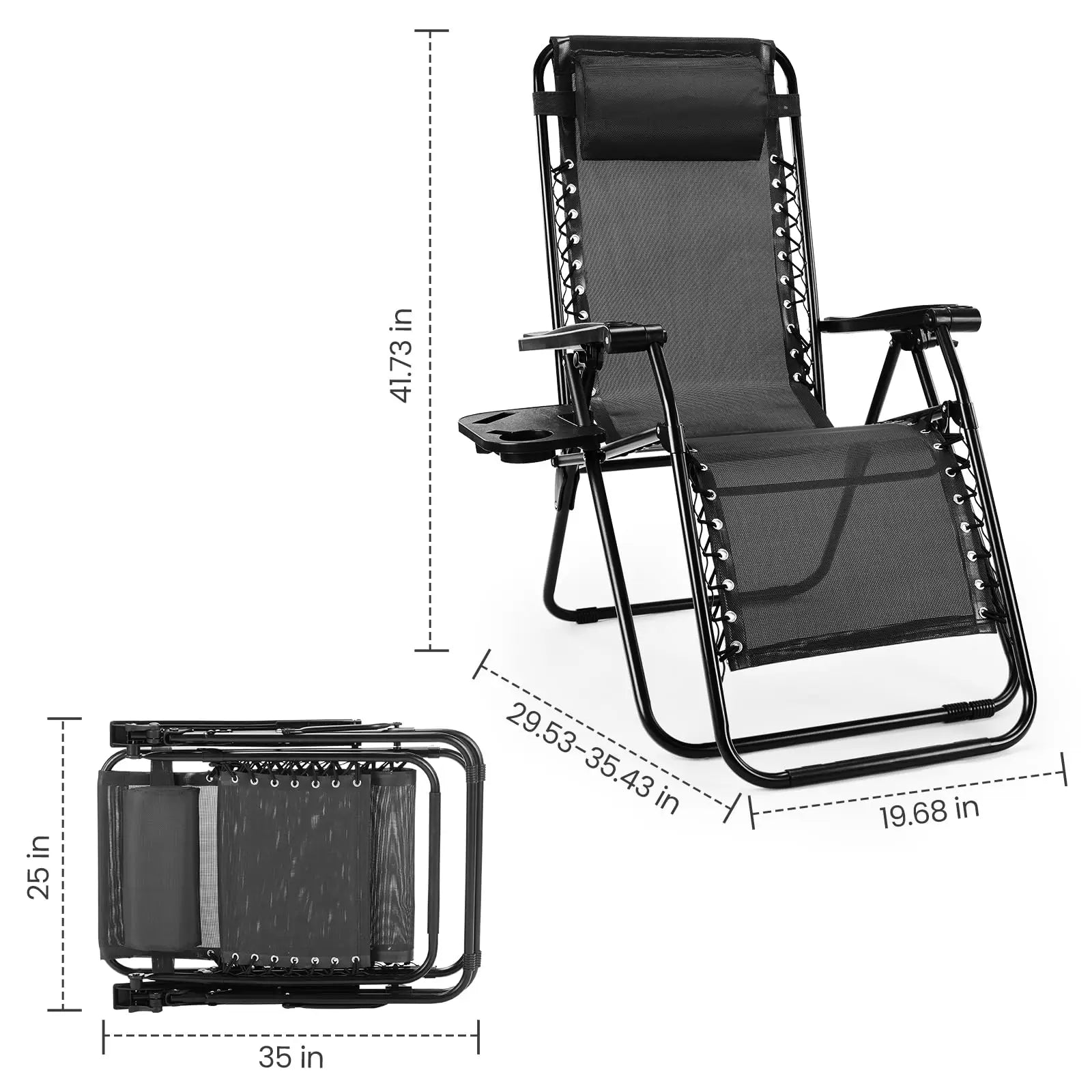 Set of 2 Zero Gravity Recliner Chairs with Cup Holders