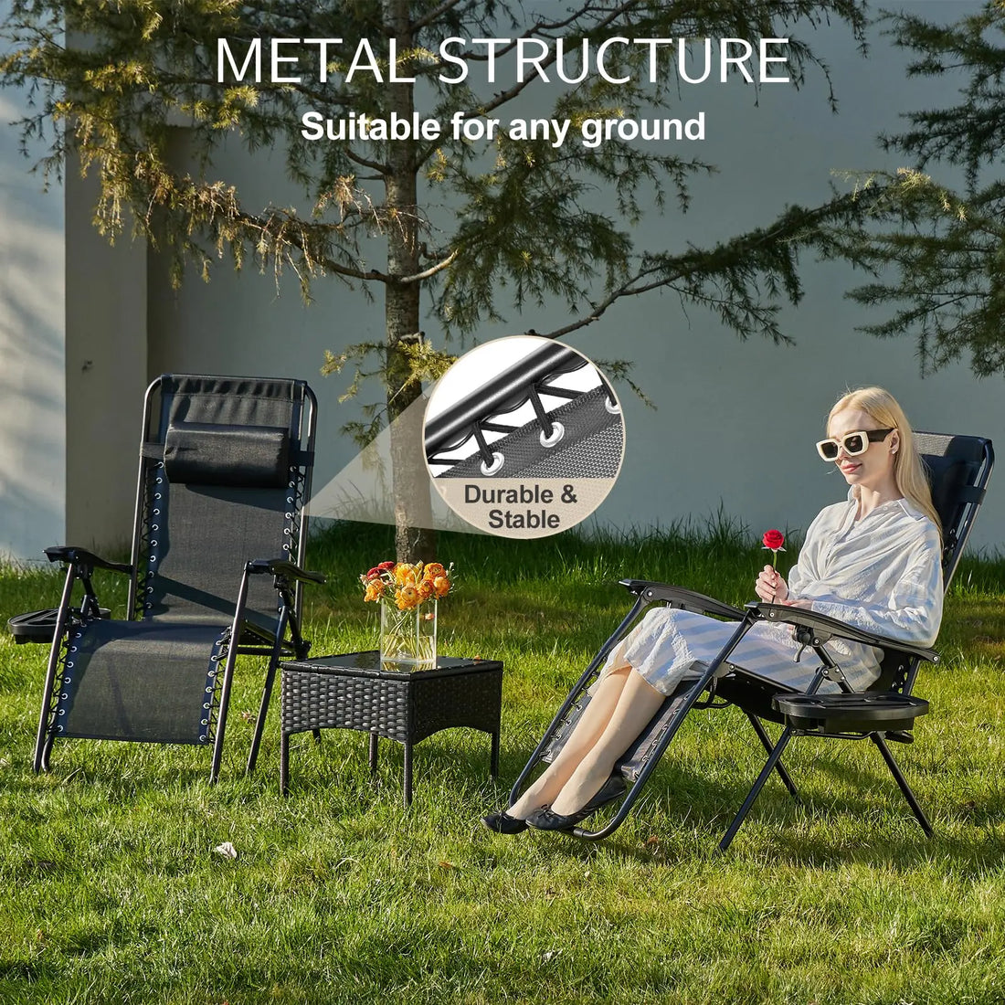 Set of 2 Zero Gravity Recliner Chairs with Cup Holders