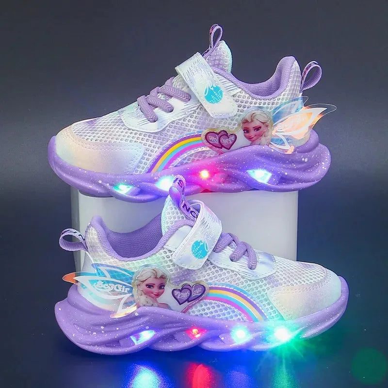 Disney Girls' LED Princess Sneakers – Elsa Pink & Purple