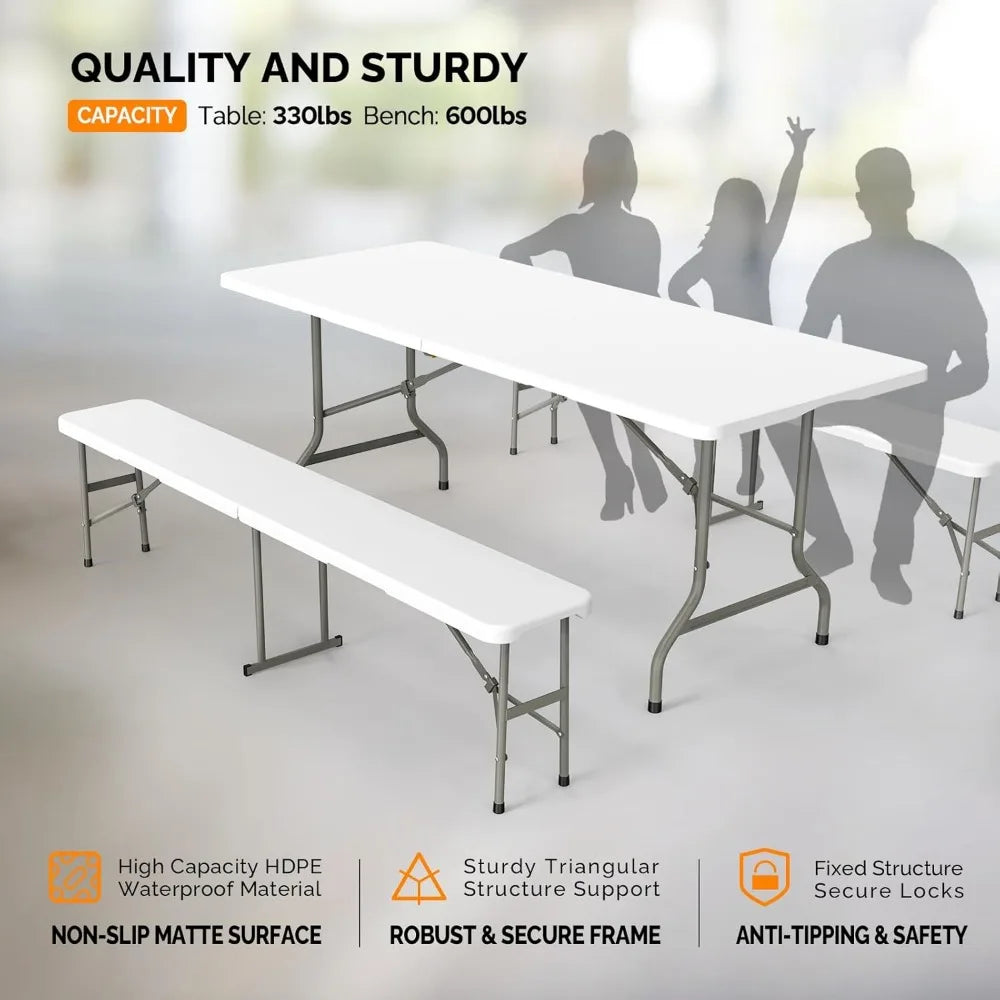 3-Piece Folding Picnic Table Set – 6-Foot Table with 2 Benches