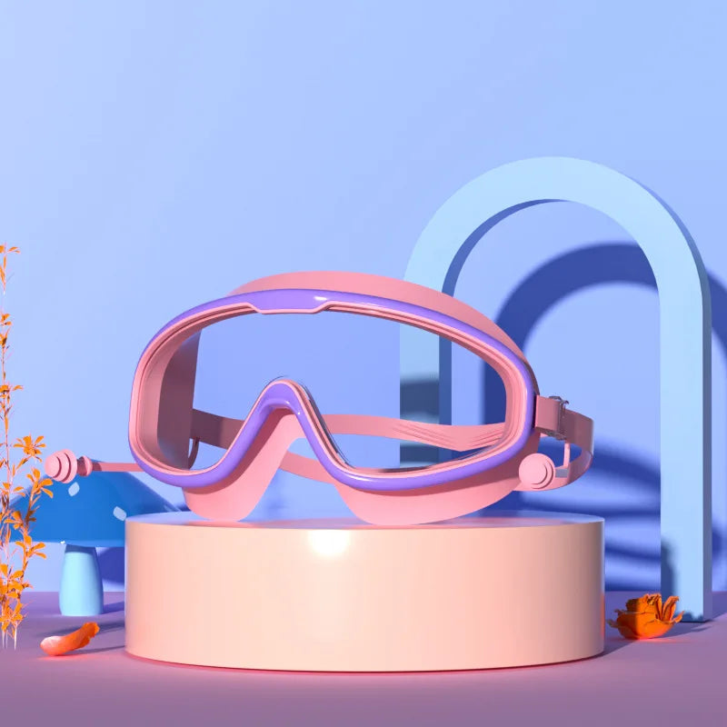 Large Frame Waterproof HD Swimming Goggles with Earplugs – For Adults & Kids