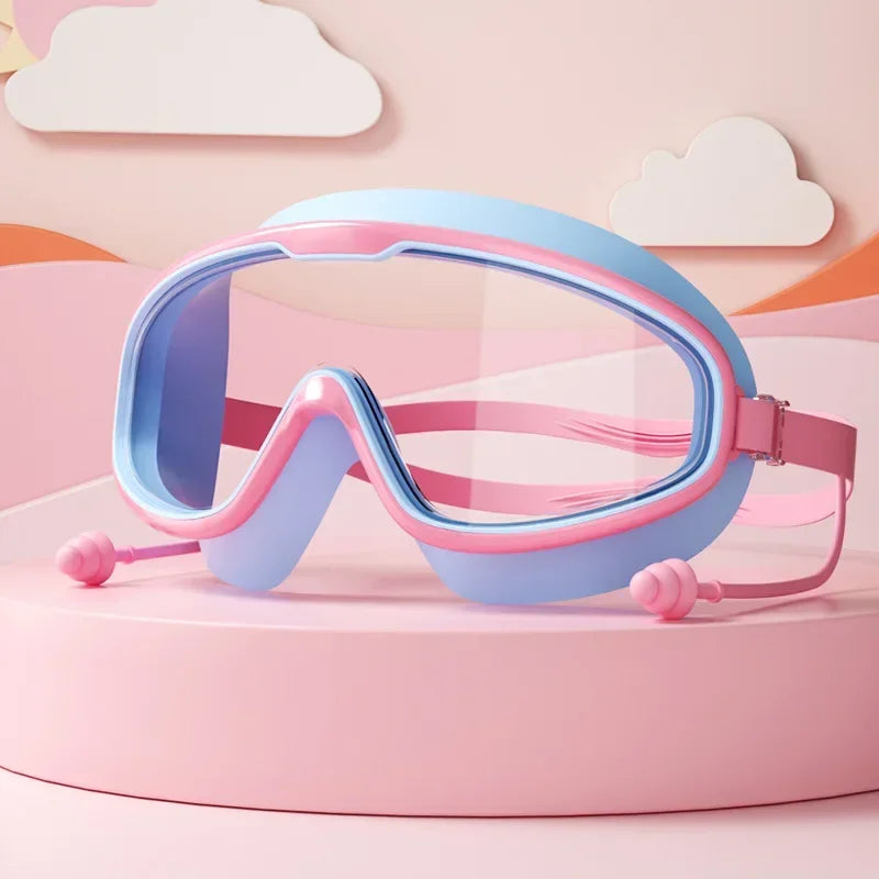 Big Frame Swimming Goggles with Earplugs – Anti-Fog, No-Leak, Wide View for Kids & Adults