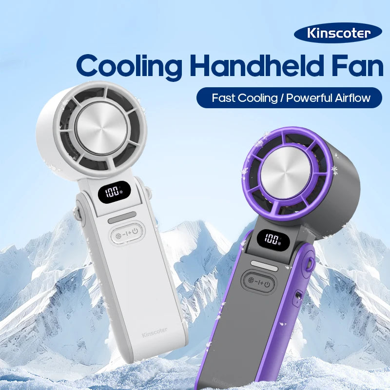 KINSCOTER Mini Portable Handheld Fan – Foldable, Rechargeable, Turbo Cooling