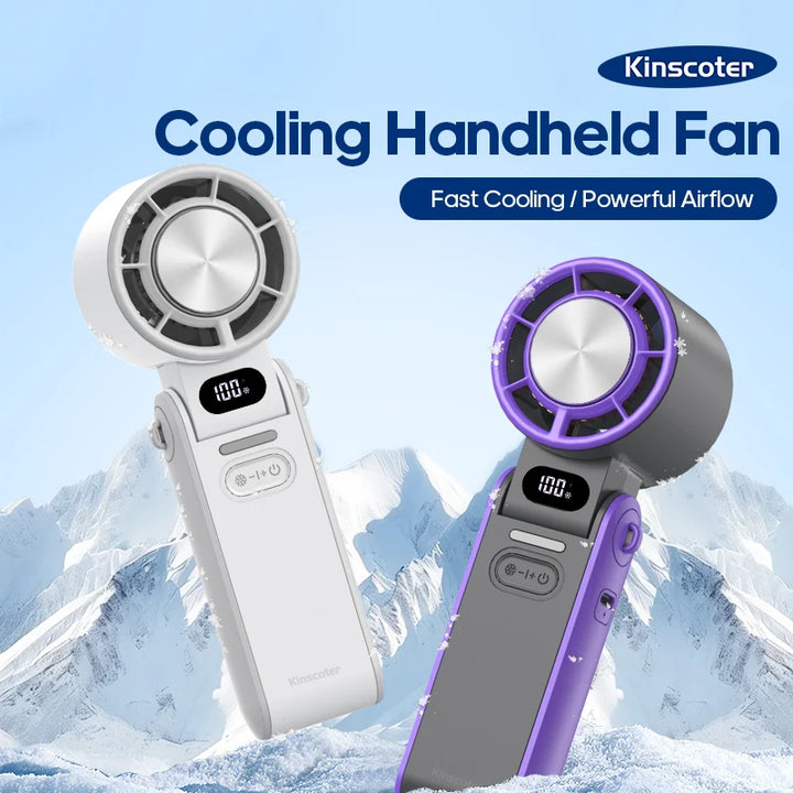 KINSCOTER Mini Portable Handheld Fan – Foldable, Rechargeable, Turbo Cooling