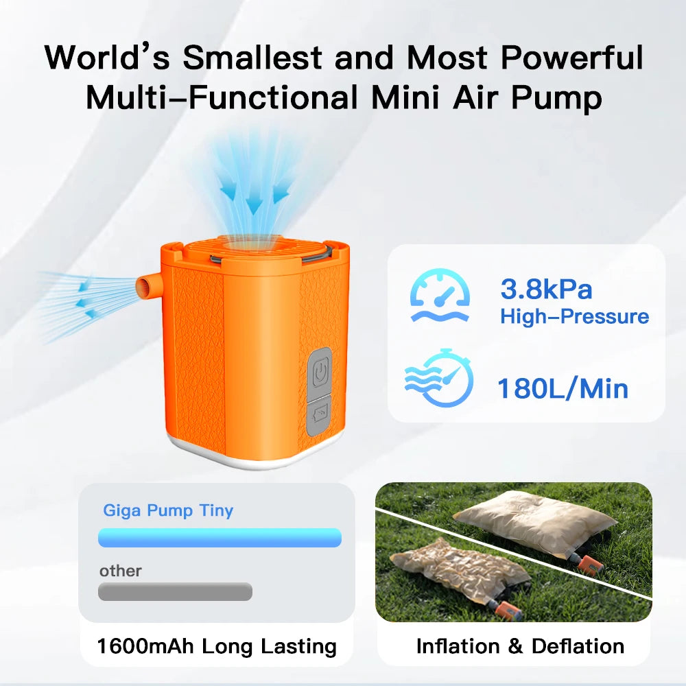 GIGA PUMP Mini 3-in-1 Air Pump – 3.8kPa High Pressure Portable Inflator