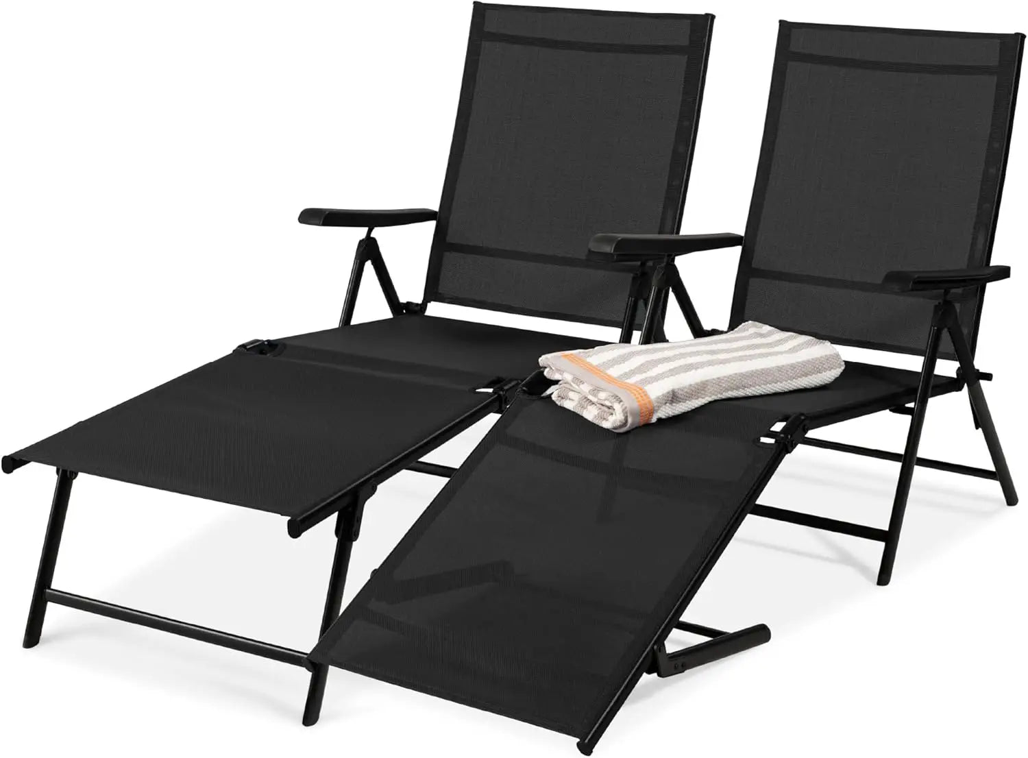 Set of 2 Adjustable Outdoor Patio Chaise Lounge Chairs – Folding Pool Loungers