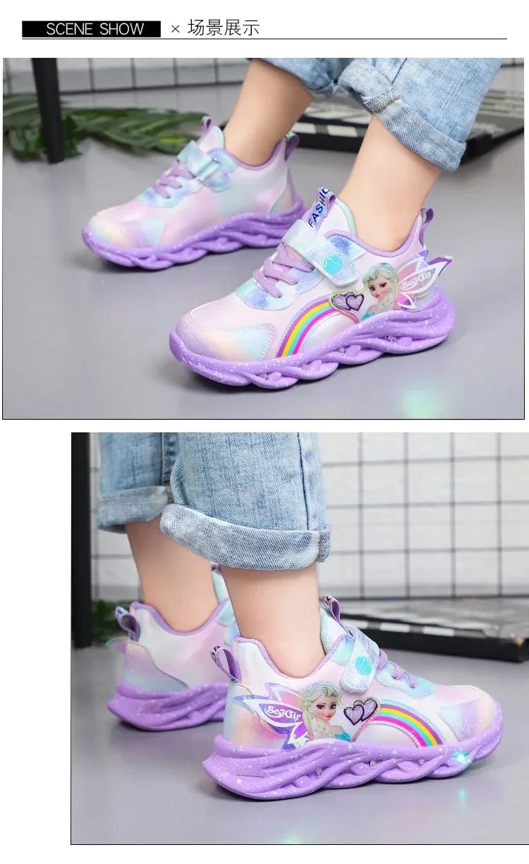 Disney Girls' LED Princess Sneakers – Elsa Pink & Purple