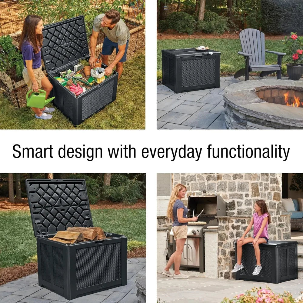 Weather-Resistant Black Deck Storage Box for Patio, Pool, and Garden Organization