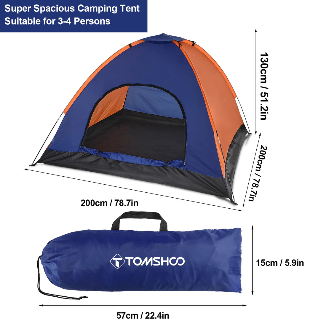 TOMSHOO 3-4 Person Lightweight Camping Tent with Rain Fly