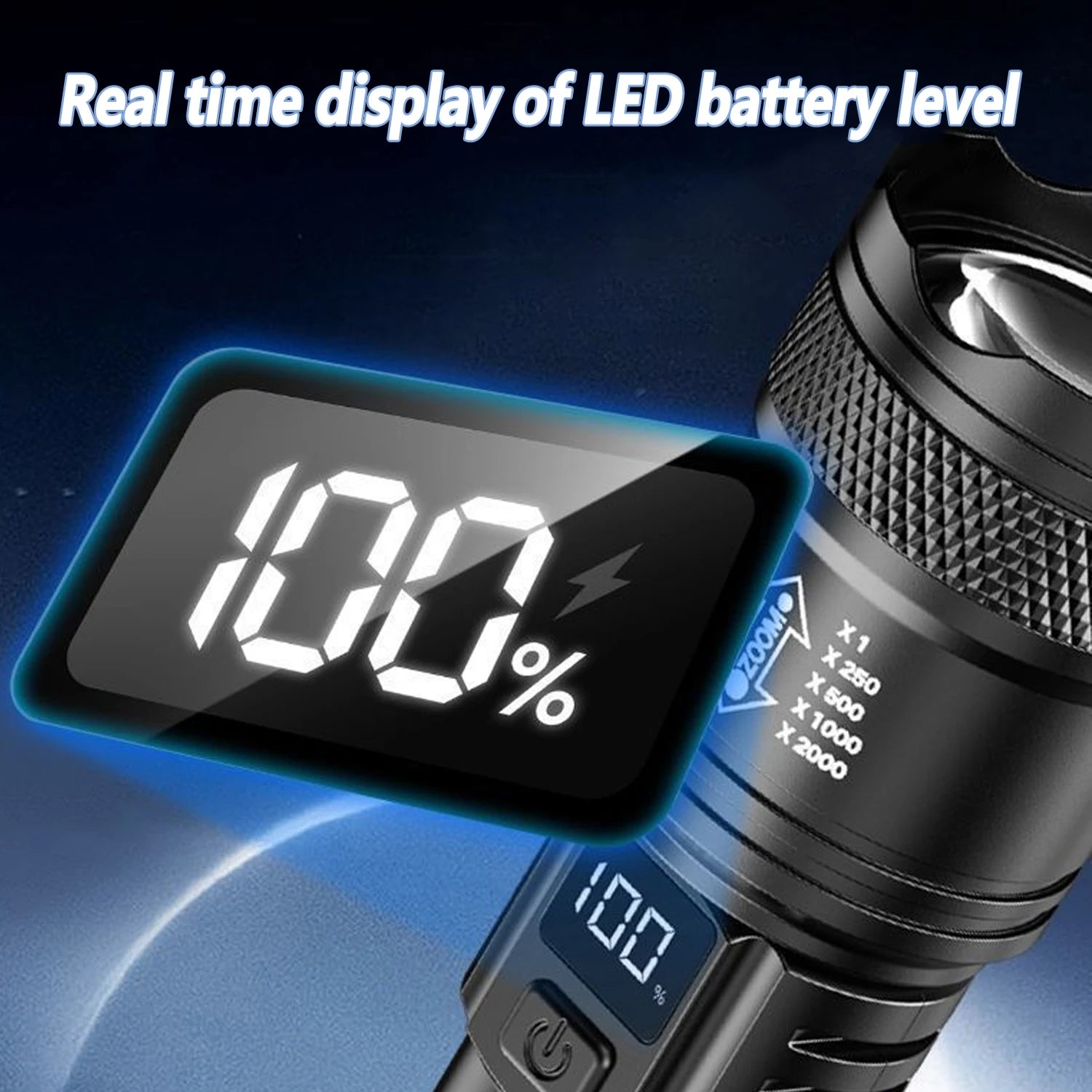 2000LM Tactical LED Flashlight – USB Rechargeable Zoom Torch with Display