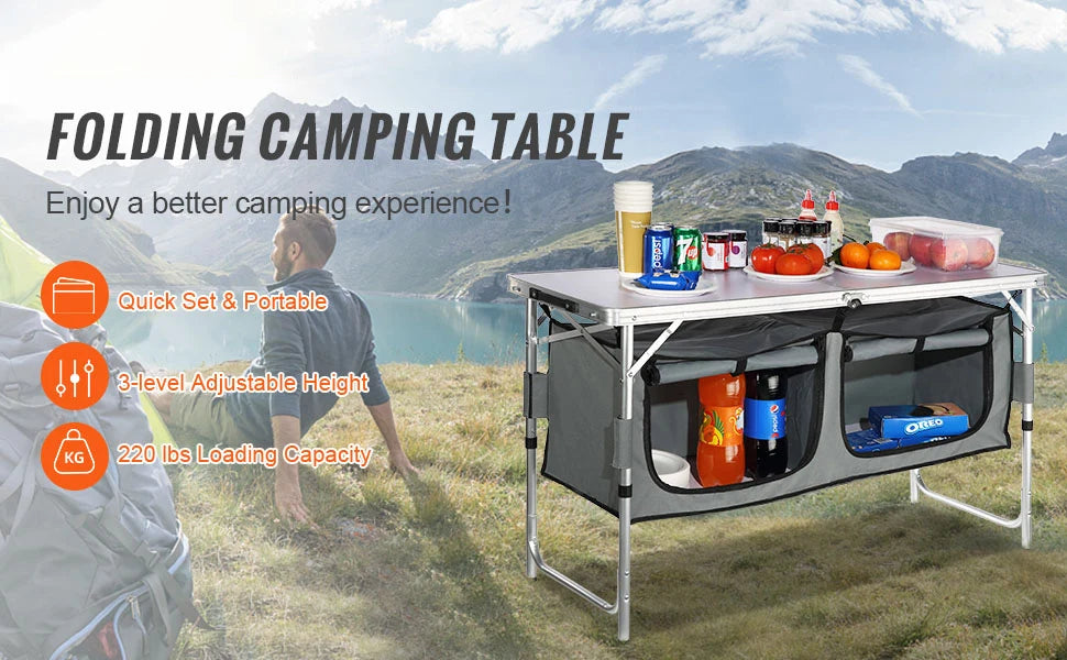 SucceBuy Folding Camping Kitchen Table – Quick Setup Outdoor Table